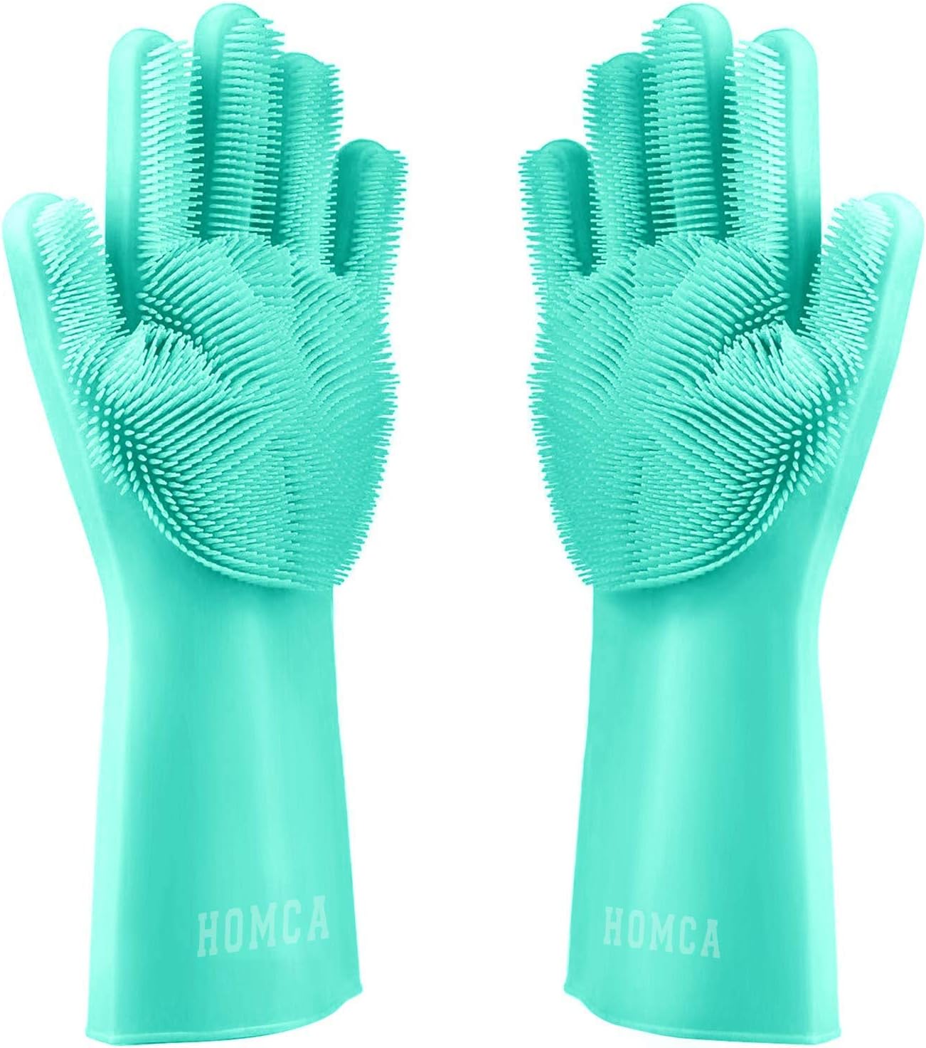HOMCA Cleaning Scrubber, Magic Saksak Rubber Heat Resistant Reusable Silicone Gloves for Household, Washing, Kitchen (Large,1 Pair,Green)