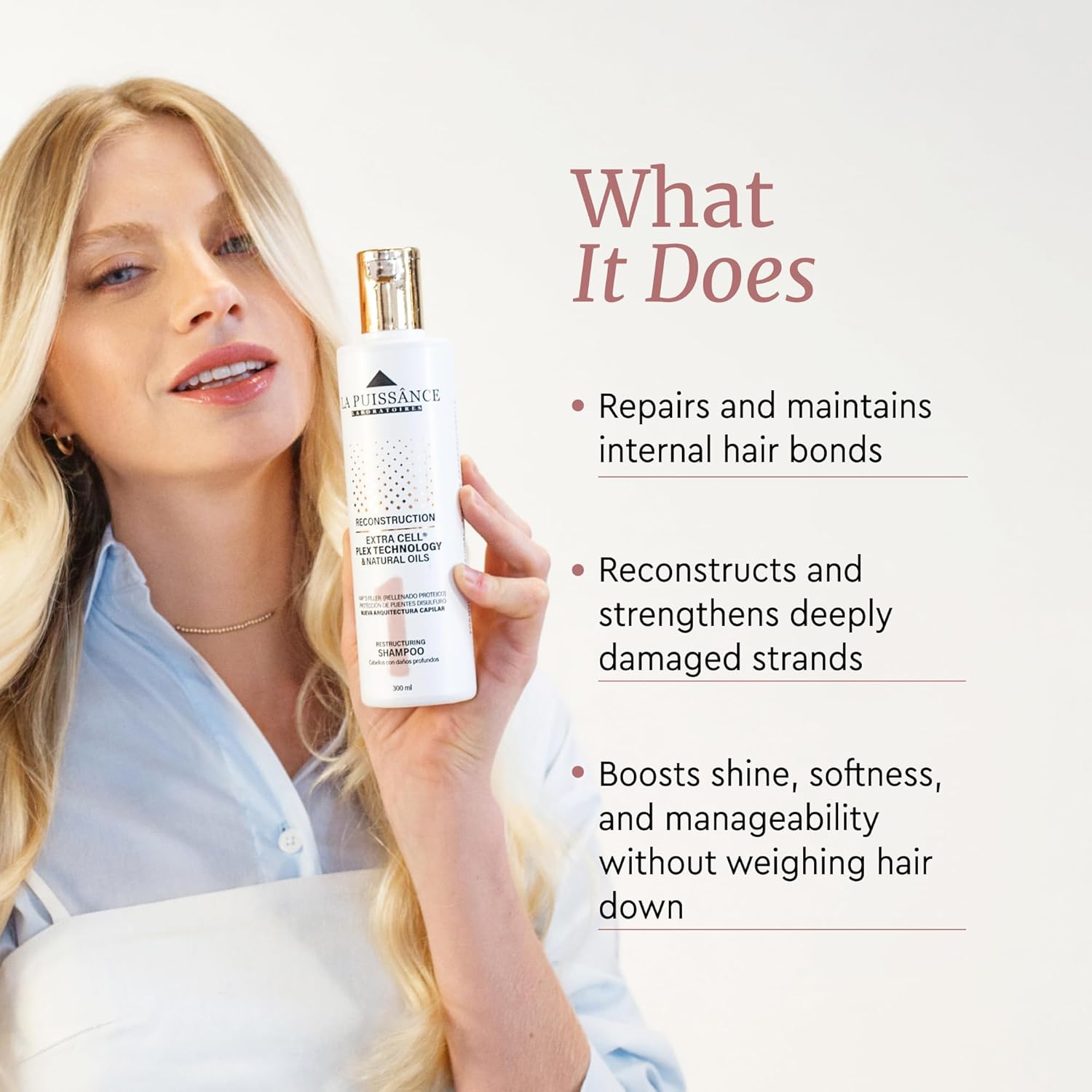 LA PUISSANCE Extra Cell Plex Shampoo Step 1 - Deep Repair for Severely Damaged Hair - Ideal for Color-Treated, Bleached, and Chemically-Treated Hair - 10.1 fl oz for Home and Salon Use - Image 3