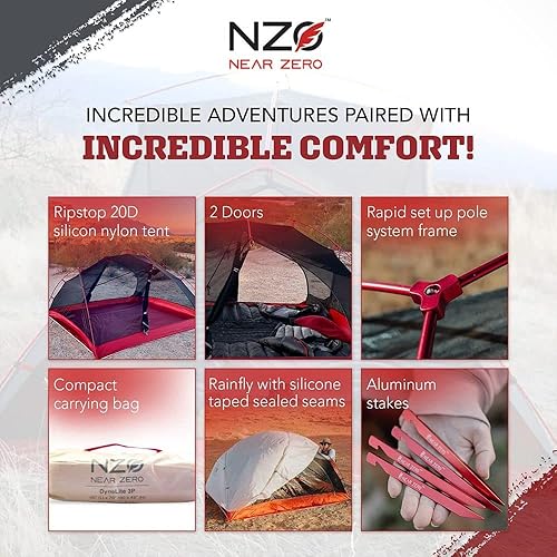 Miniatura 5 de Near Zero Tienda de campaña ultraligera para mochileros para 2 personas, 2 puertas, 20D Ripstop impermeable sellado, independiente, mosca lluvia, 3