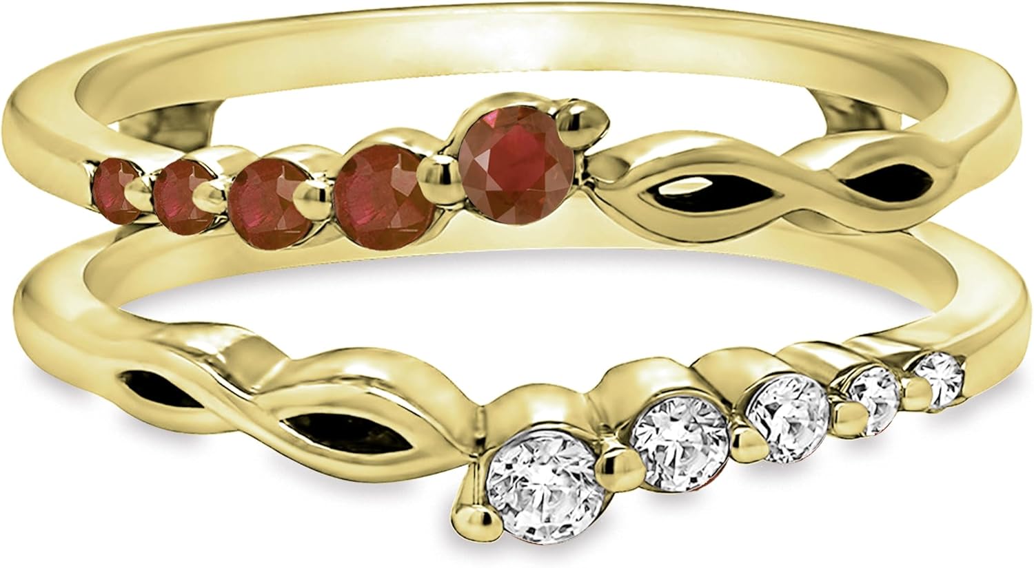Red Garnet & White Diamond Swirl Enhancer Guard For Women, 14k Gold Plated Silver January Birthstone Garnet Wrap Ring, Enhancer Ring Guard