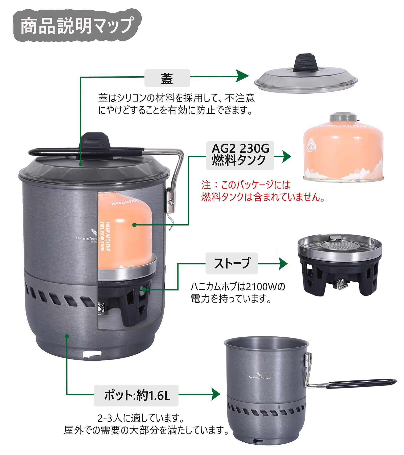 Amazon.co.jp: iBasingo 1.6L キャンプポット ヒートエクス 