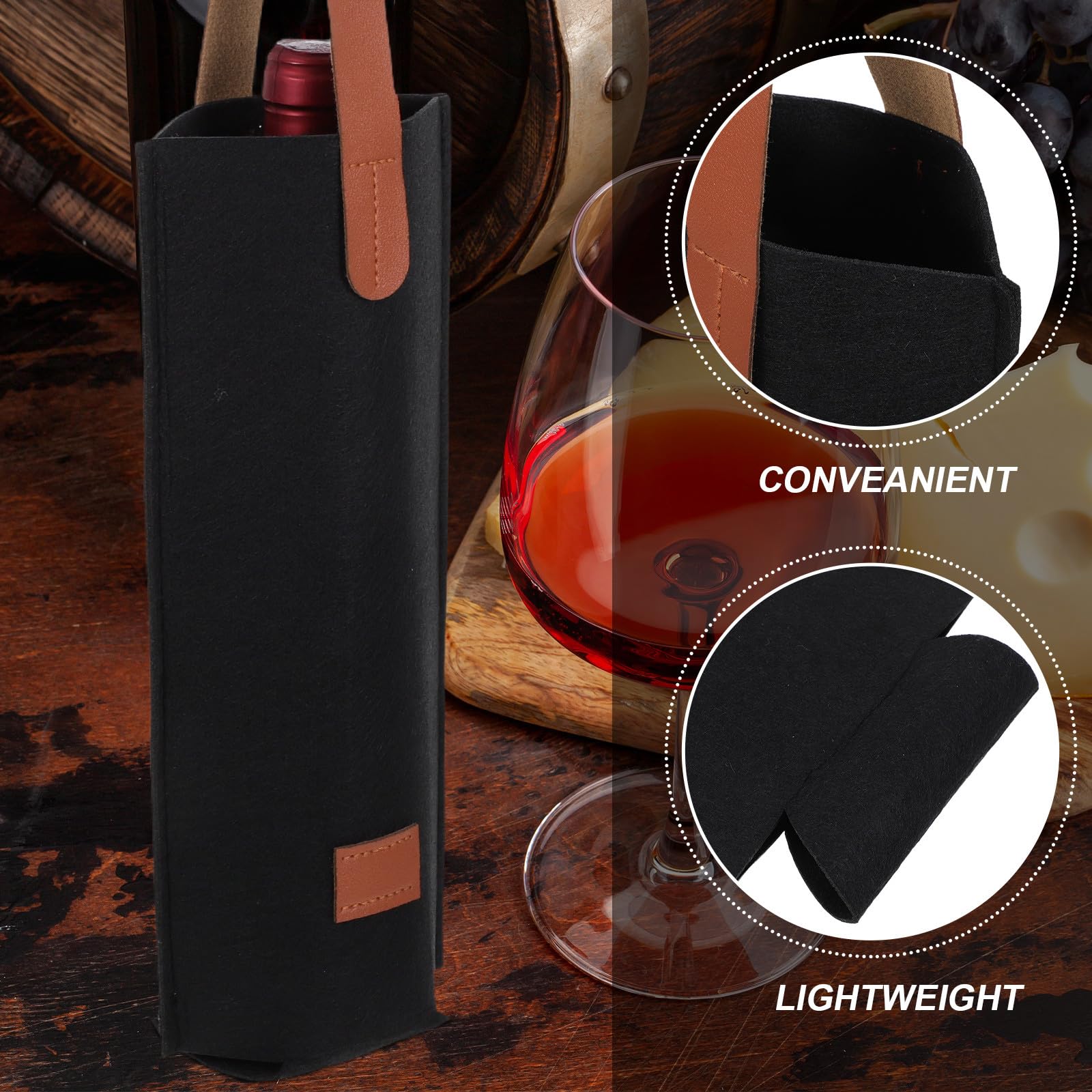 Kichvoe Lot de 10 sacs de transport pour bouteilles de vin en feutre - Sac à vin rouge 30 x 9 cm pour une utilisation en extérieur - réutilisable en feutre pour emballer les bouteilles, idéal pour
