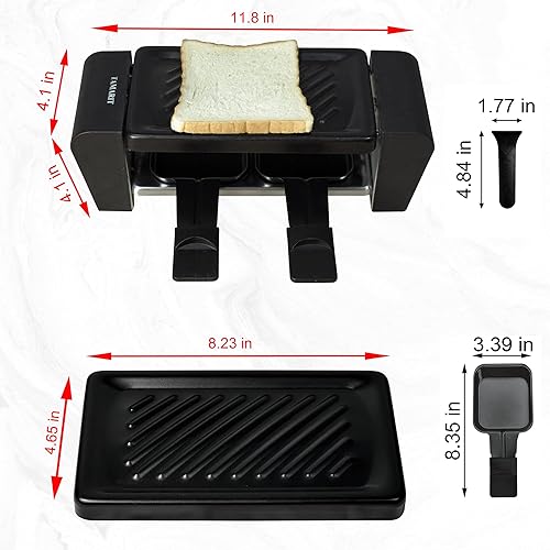 Miniatura 2 de TAMARIT Raclette - Parrilla para 2 personas, parrilla eléctrica coreana compacta para interiores de 450 W con placa de hierro antiadherente y 2