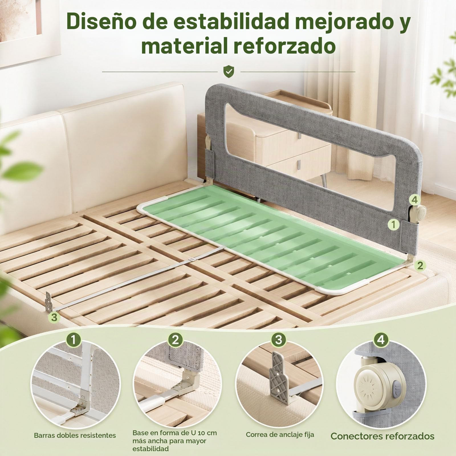 EPROICKS Barrera de cama plegable con sistema de apertura total, 150 cm, con marco de acero reforzado, apto para somieres de cama de altura regulable de todo tipo (gris)