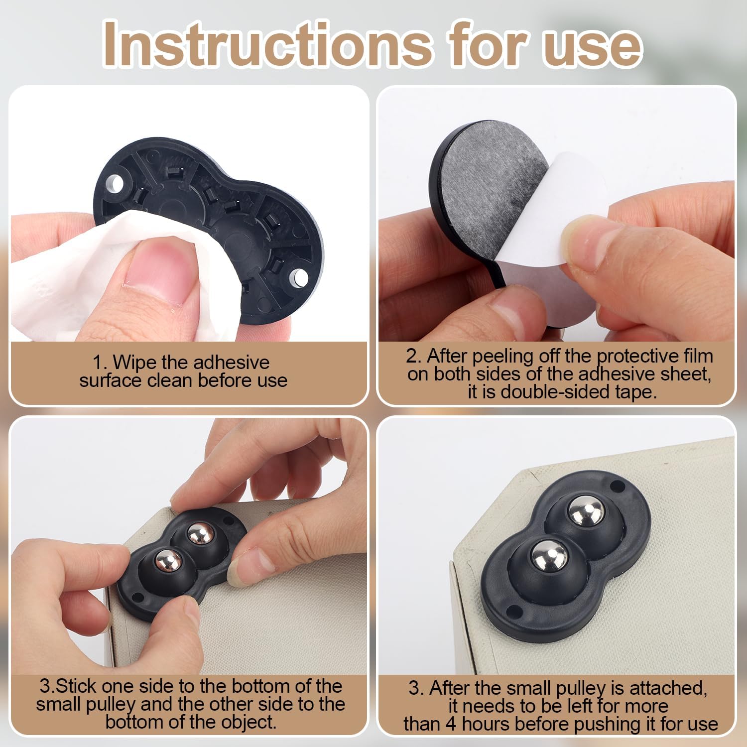 4pcs Furniture Movers Sliders, Self Adhesive Caster Wheels Countertop, 360° Swivel Mini Coffee Slider, Appliance Rollers for Kitchen Appliances, Small Sticky Pulley for Furniture (2 Balls)