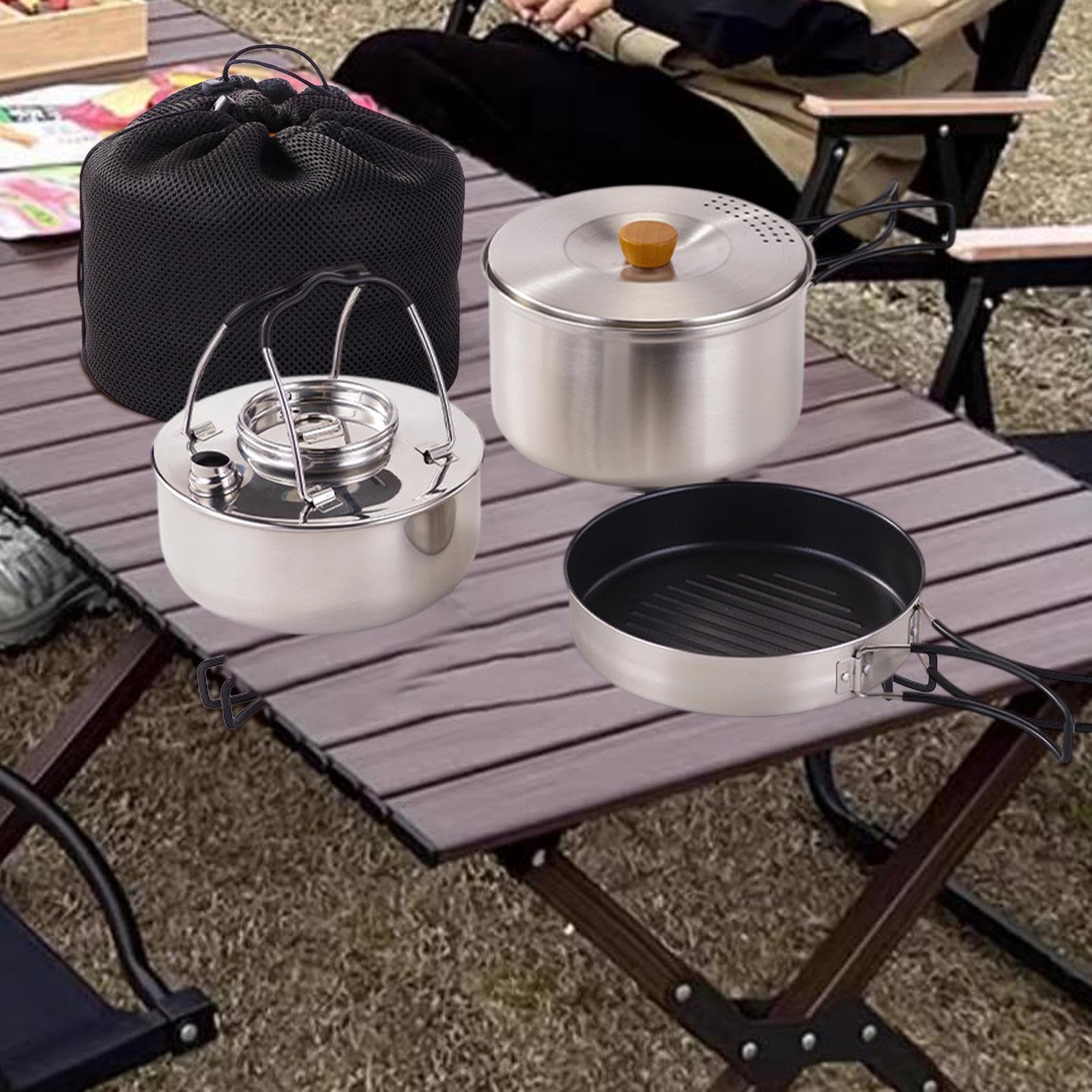 Poêle Et Bouilloire Camping Pliants Set Acier