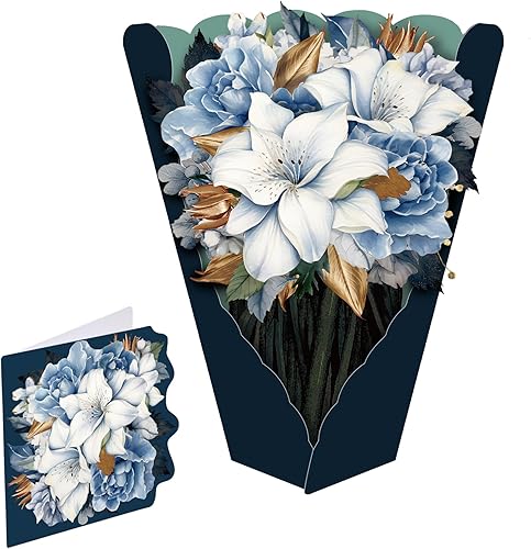 Gcardist Tarjetas desplegables, tarjetas de felicitación de ramo azul, tarjetas de felicitación de flores de papel 3D de 12 pulgadas para el día de
