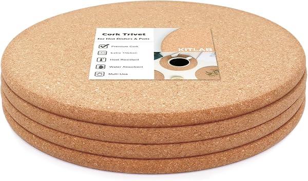 High Density Thick Cork Trivets for Hot Dishes - Heat Resistant Multifunctional Cork Coasters for Table & Countertop