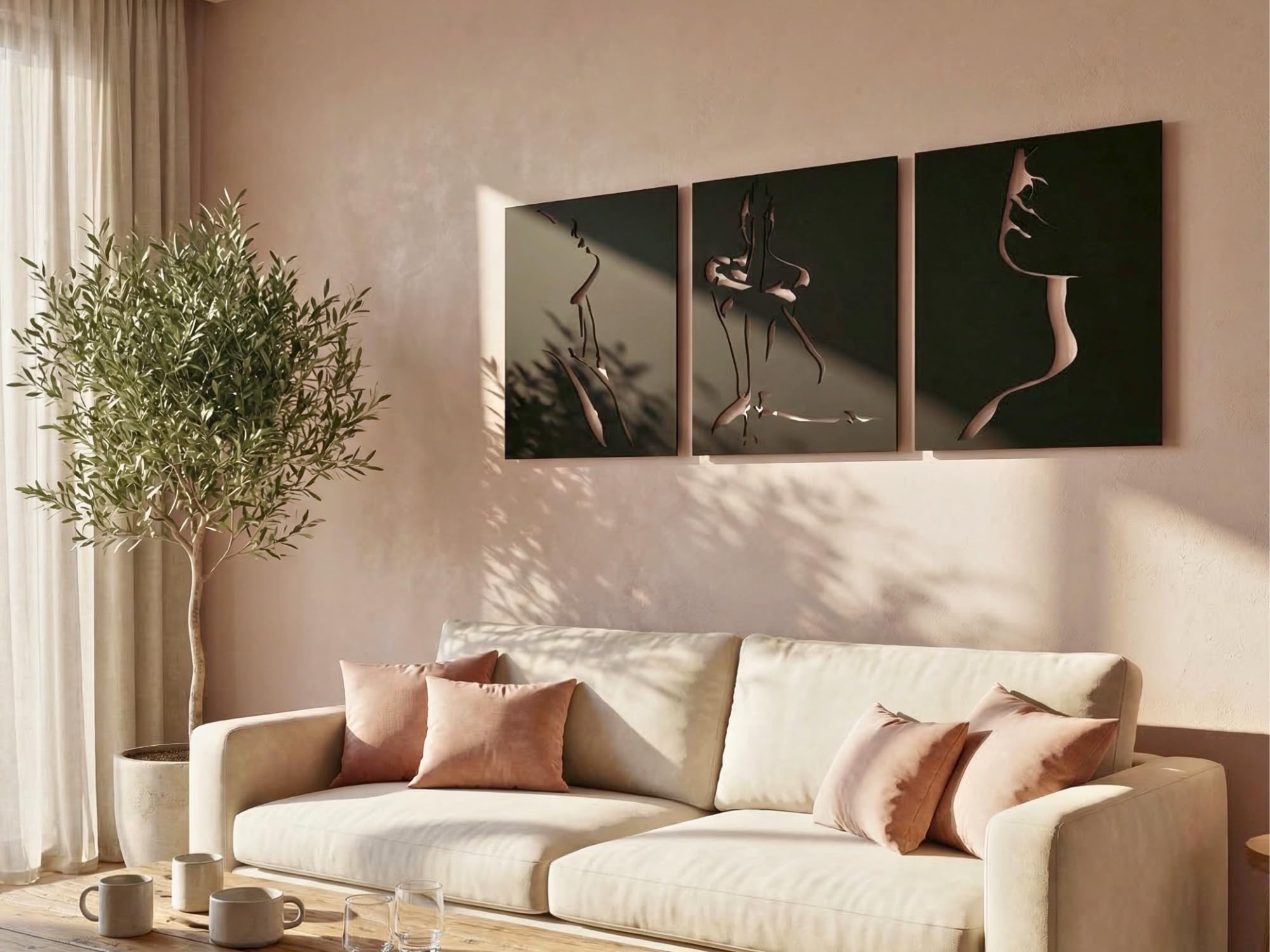 VAILLA Decoración de pared de cara de mujer, mural de madera, decoración de pared en negro, imágenes 3D, decoración de pared para el hogar, oficina, dormitorio, sala de estar (3 x Cara de mujer)