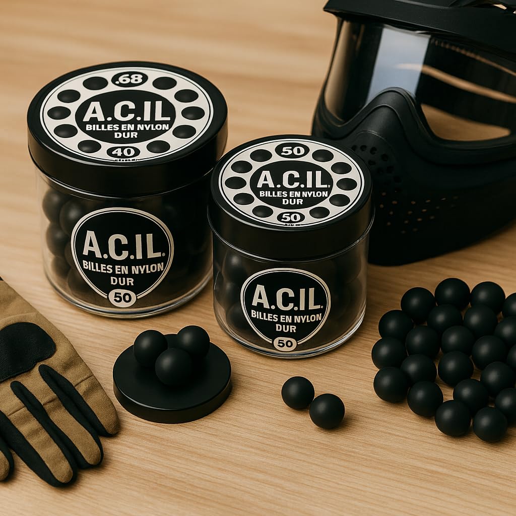 A.C.I.L. 100 x Hard Nylon Precision Balls – .68 Caliber Reusable Training Balls for Target Practice & Marker Compatibility – Durable Solid Nylon Spheres (Black)