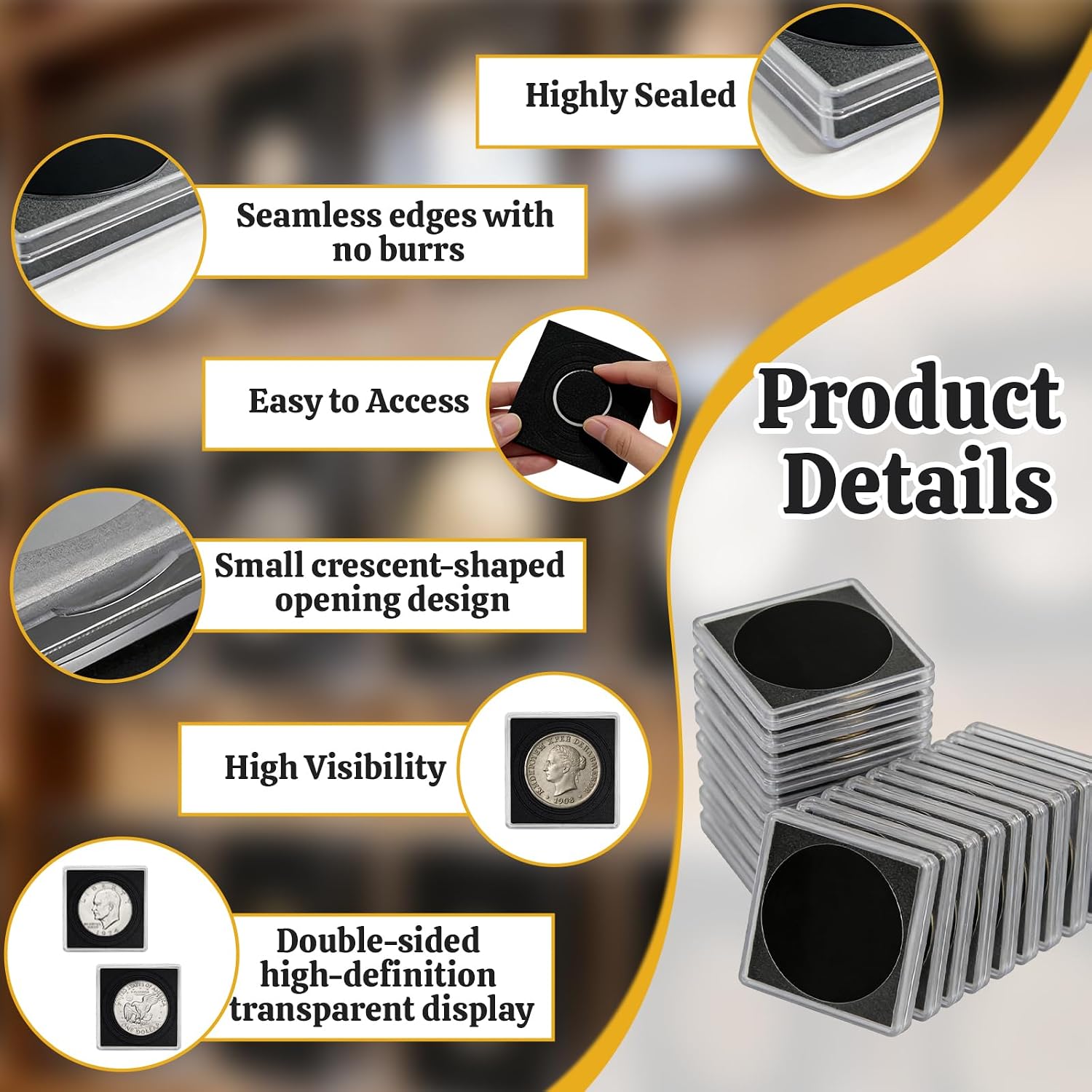 40 Pcs Acrylic Coin Holder, 17.5-40 mm Adjustable Black Gasket 8 Size Silver Dollar Protection Cases Clear Coin Collection Supplies for Collectors image 3