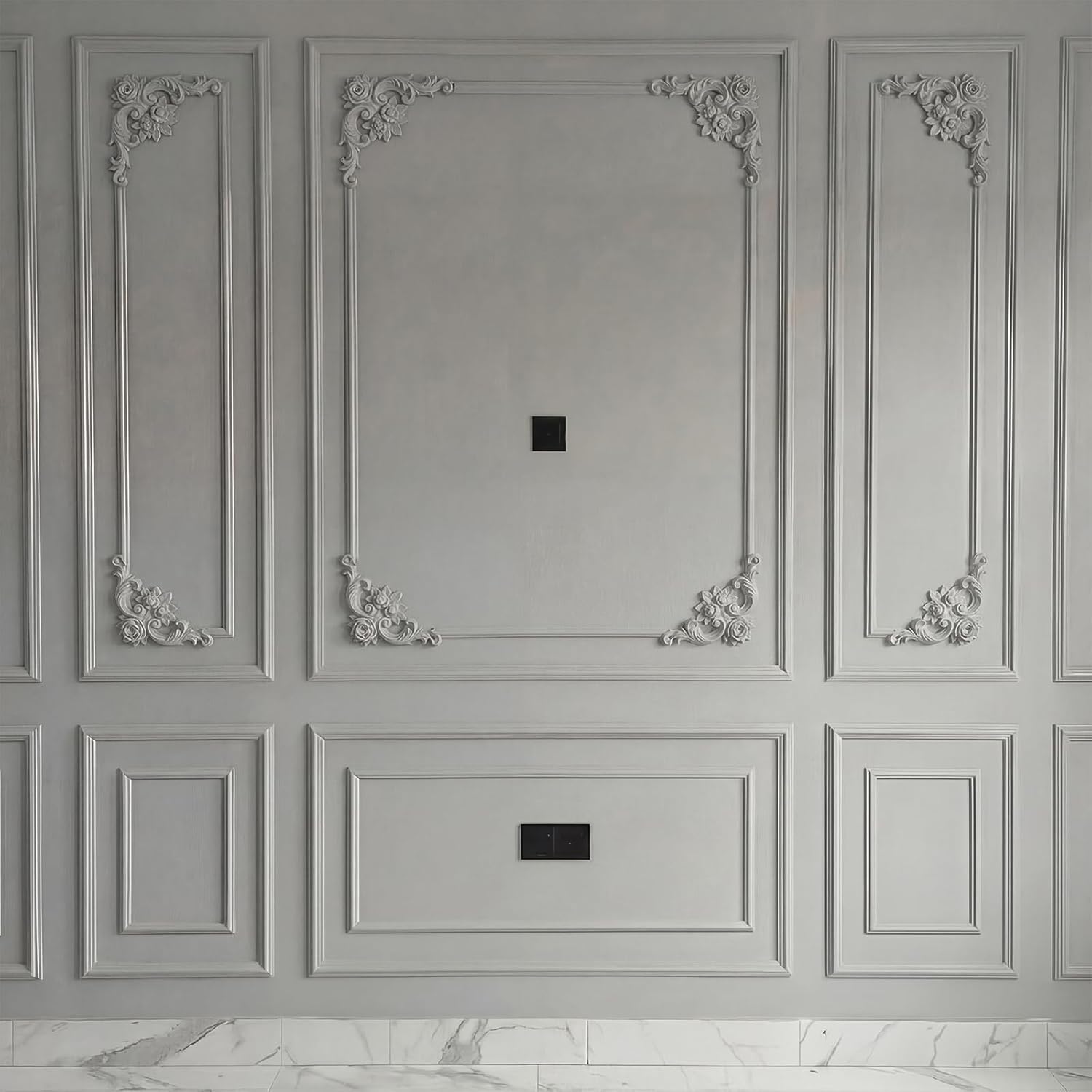 12 Pcs Corner Wall Molding French Style Wainscoting Flora Moulding Panels Corner Panel Wall Molding Kit for Frames Cabinet Picture Decor, Not Include Glue (Rose Style)