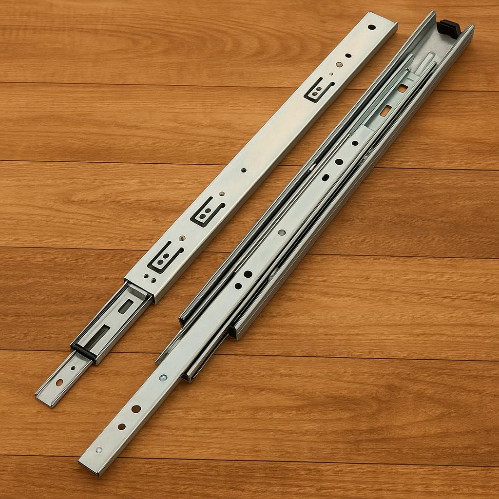 - 14-Inch Heavy-Duty Mild Steel Drawer Channel Slides for Kitchen and Wardrobe - Telescopic Design, 45kg Capacity(Silver, Pack of 1 Set)