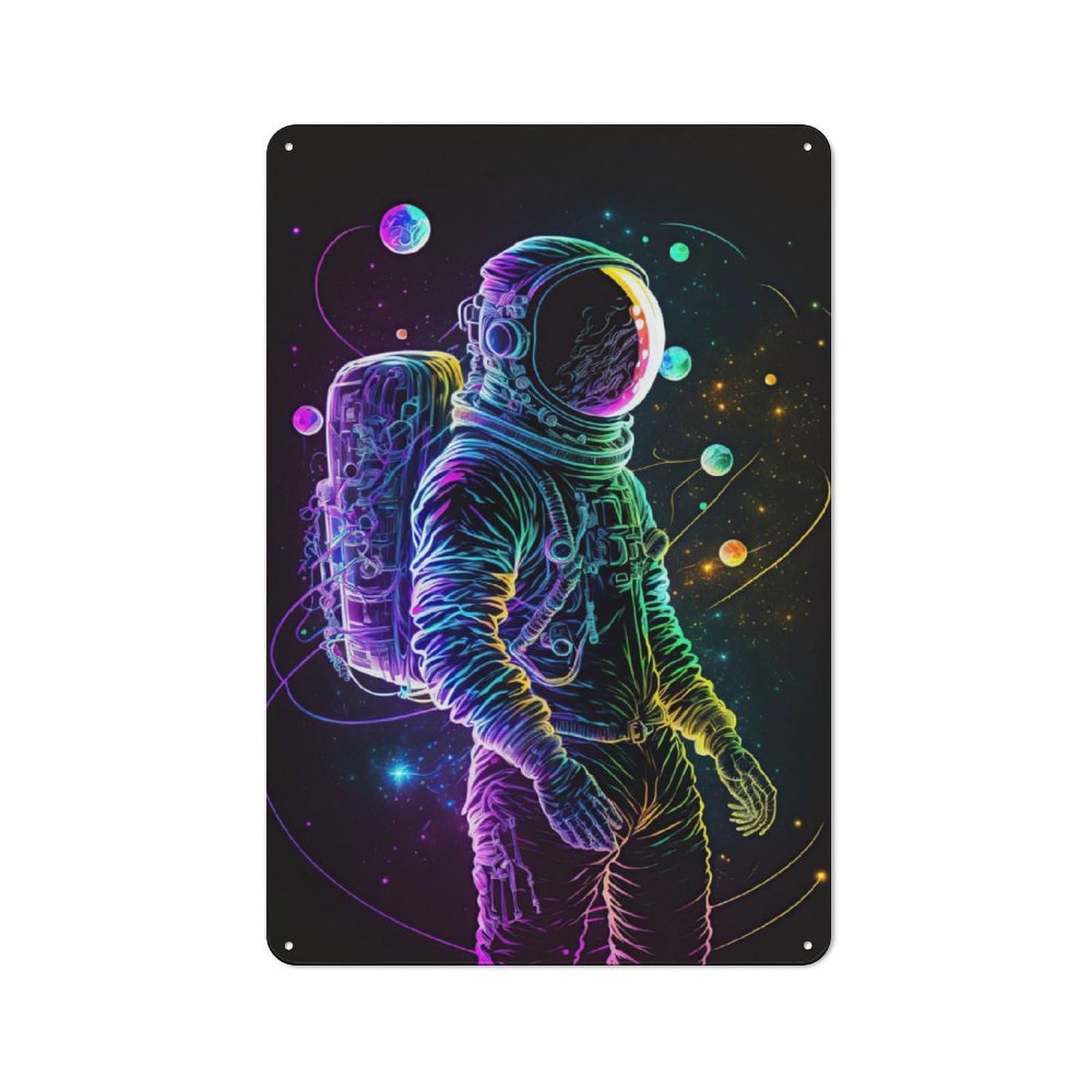 Junmoney Neon Astronaut Rustic Metal Sign 30X20cm For Living Room Or Hallway, For Winter Room Styling In Living Room And Hallway