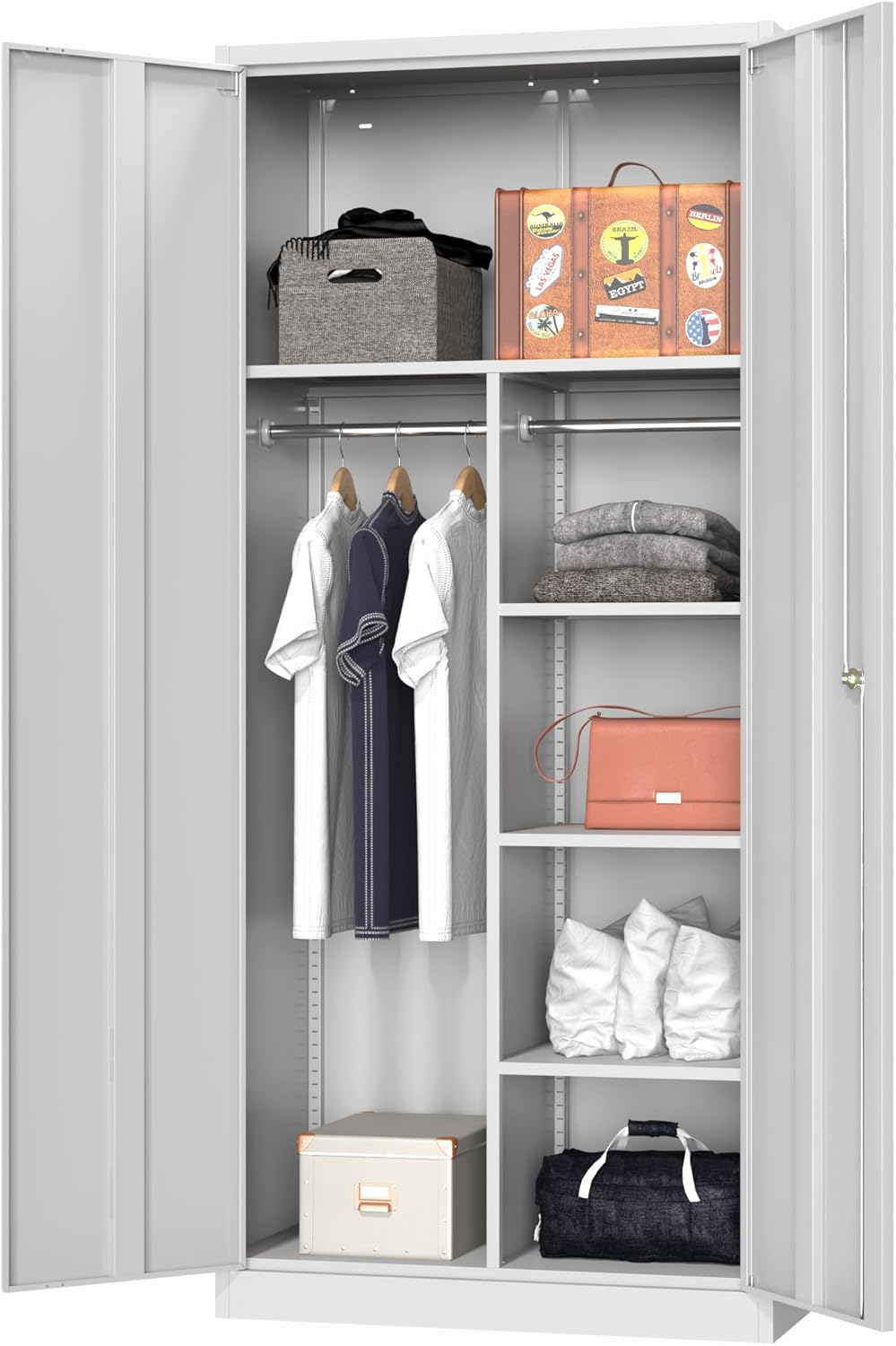 Coolsun Metal Wardrobe Closet Cabinet with Locking Doors, 71" Metal Storage Locker, Lockable Wardrobe Cabinet with Adjustable Shelves and Hanging Rods for Bedroom,Home Office
