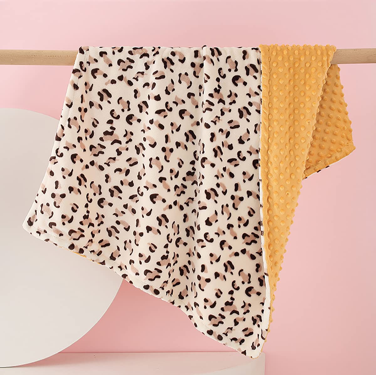 Manta de bebé Minky con estampado de leopardo, manta suave para cama de bebé con respaldo de puntos, manta de recepción para cuna recién nacido, 30 x 40 pulgadas