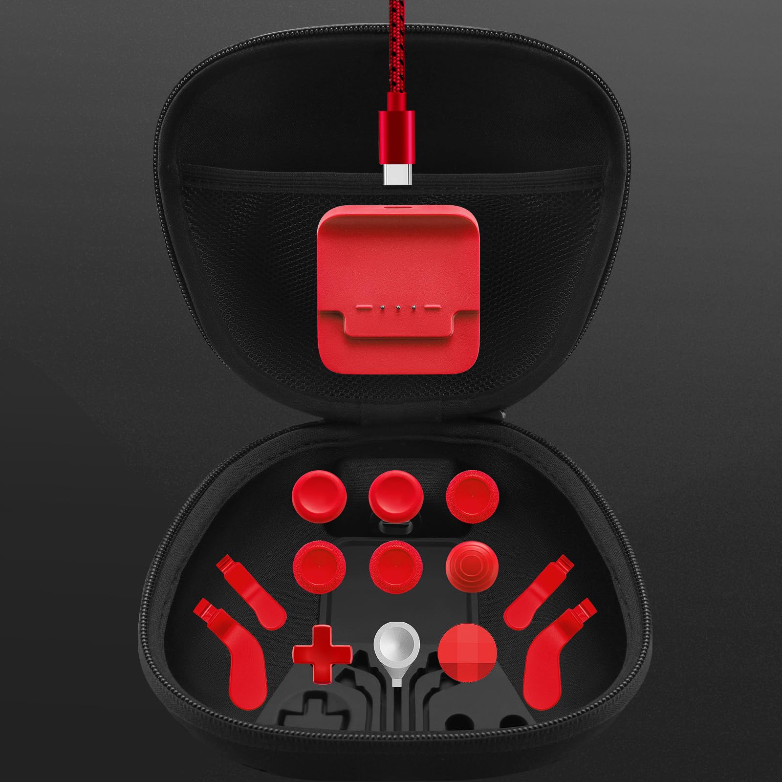Vanpark Pacchetto completo di componenti per controller Xbox Elite serie 2 core, gli accessori includono 1 custodia per il trasporto, 1 dock e cavo di ricarica, 6 joystick in metallo, 4 palette, 2