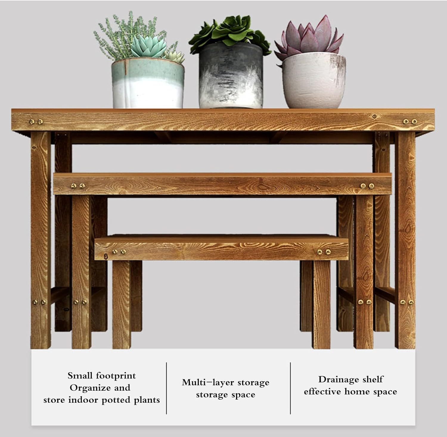plant-racks Wooden Plant Stand, Flower Shelf, Freestanding Pot Holder Rack For Indoor Outdoor, For Living Room, Bedroom, Garden, Patio, Balcony, Office(120*25*25cm)