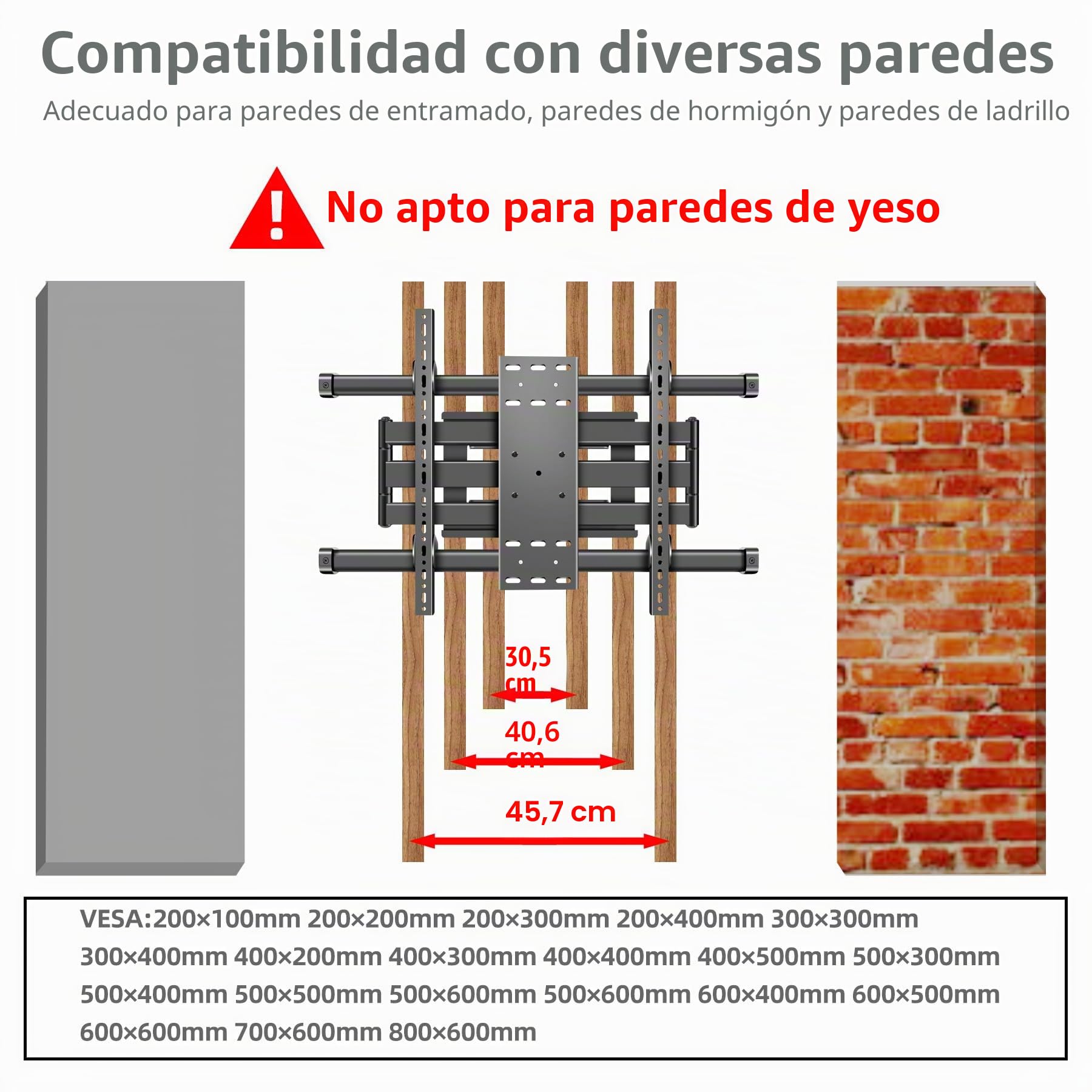 Soporte TV Pared para Pantallas de 55-100 Pulgadas, Ultraplano de 53 mm Soporte Inclinable y Giratorio, con Doble Brazo de Movimiento Completo, MAX VESA 800x600mm DY995