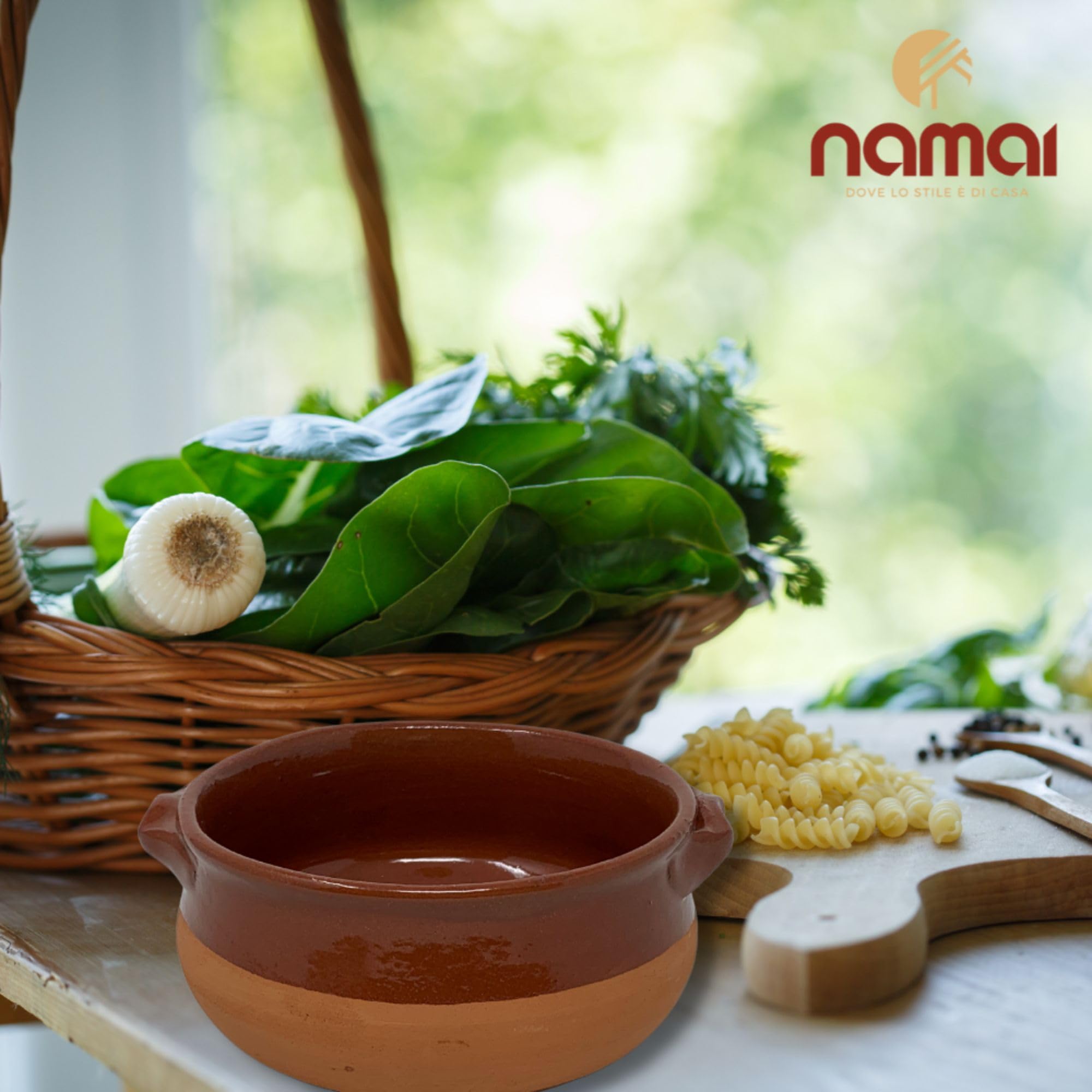 NAMAI - Set da 6 Tegami Terracotta in Terra Rossa, 14 CM Diametro x 5,5 CM Altezza, Adatti in Forno e Gas, Prodotto Artigianale, Made In Italy