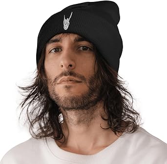 Skeleton Skull Finger Goth Dia De Los Beanie Hat for Men Women Winter Warm Beanie Hats Stretch Skull Knit Hat Cap Black