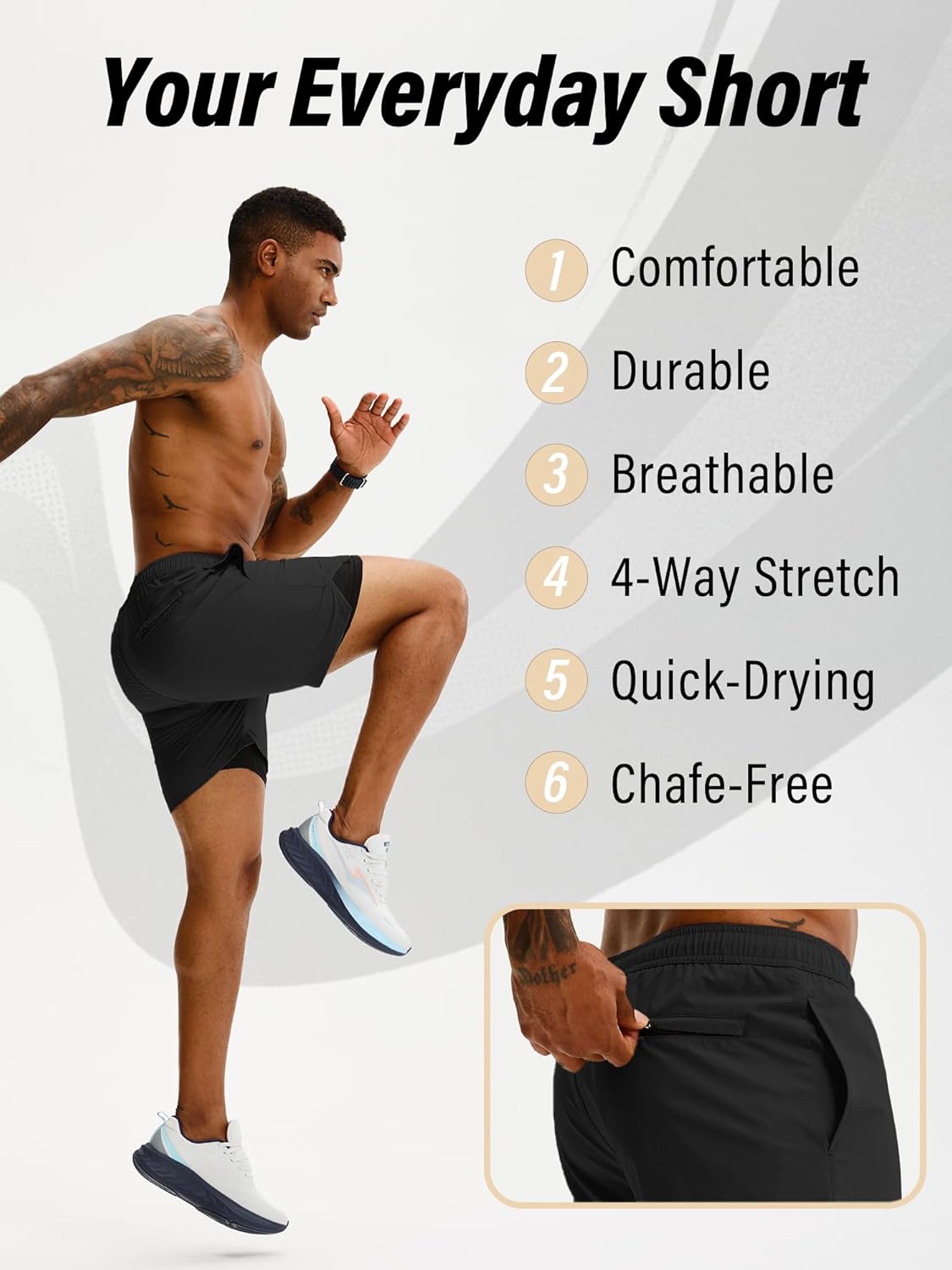 Comdecevis Mens Running Shorts 5 Inch Inseam Quick Dry 2 in 1 Lightweight Gym Workout Athletic Shorts - Image 5