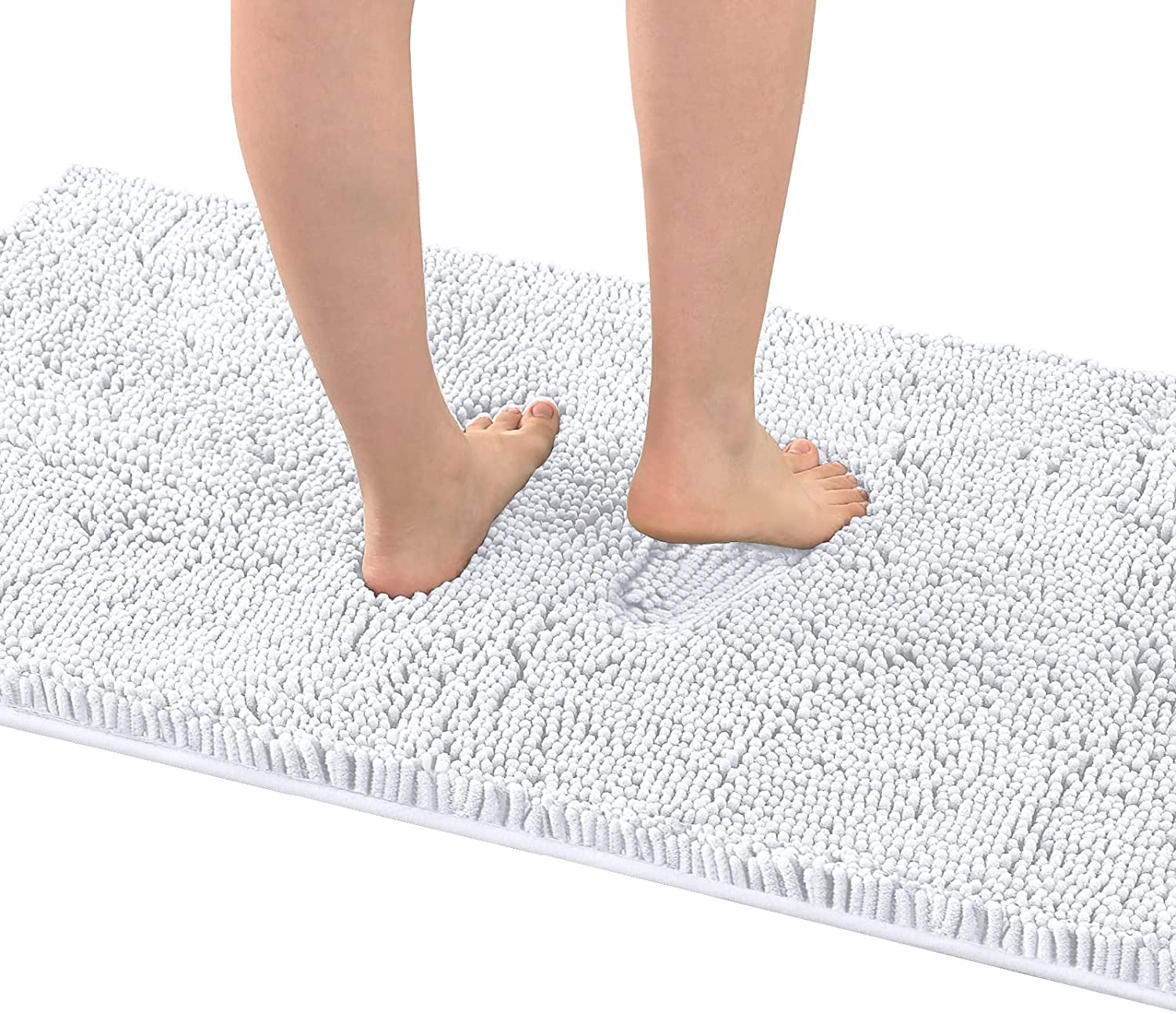 Alfombra de Baño Chenilla Ultra Grueso Alfombra Baño Microfibra Extra Suave y Absorbente Alfombra Antideslizante Alfombra de Ducha de Secado Rápido Lavable (Blanco,120 x 43 cm)