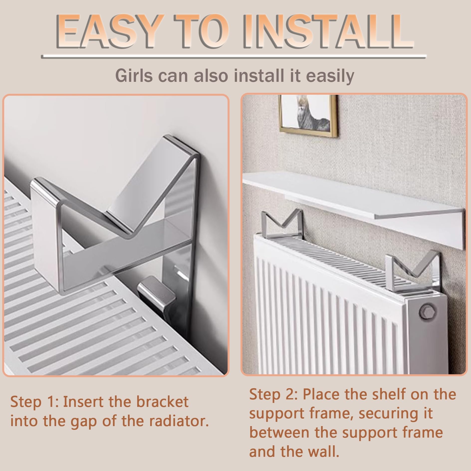 Estante para radiador de aluminio de 35 a 80 cm, con soporte de acero inoxidable, para decoración de sala de estar y cocina (35 cm)