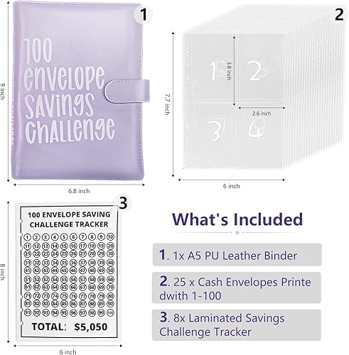 Miniatura 10 de Desafío de ahorro de dinero de 100 sobres, forma fácil y divertida de ahorrar $5,050, libro de desafíos de ahorro, carpeta de libros de presupuesto,