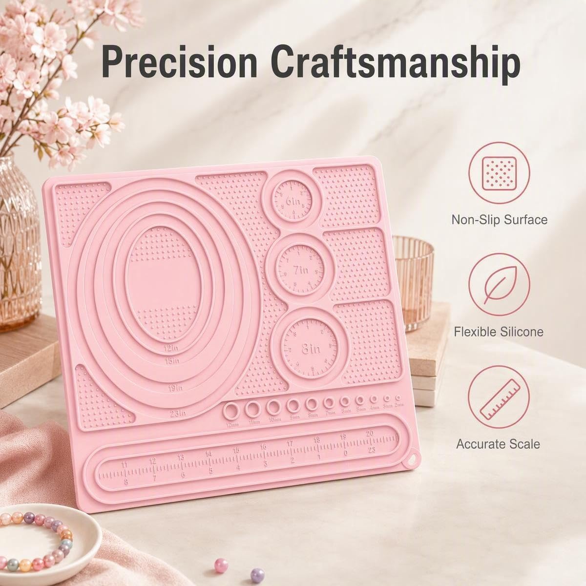 LANKIN Silicone Bead Board, Unbreakable Bead Tray for Jewelry Making(Pink) image 3
