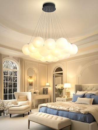 Bubble Chandelier Lighting Black 19-Light Cloud Glass Pendant Light