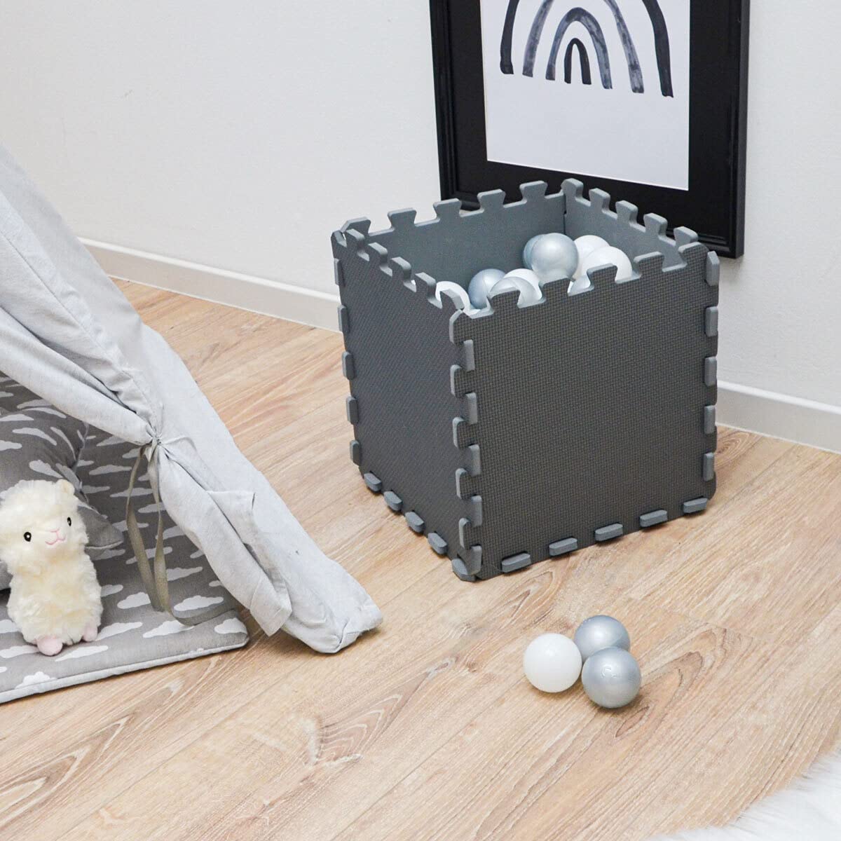 LittleTom Spielmatte 18 Teile Baby Puzzlematte Grau - 30x30 cm Krabbelmatte Bodenmatte Kinder - Puzzle Teppich Kinderzimmer Matte - Outdoor Bodenschutzmatte Spielteppich Eva Schaumstoff Isomatte