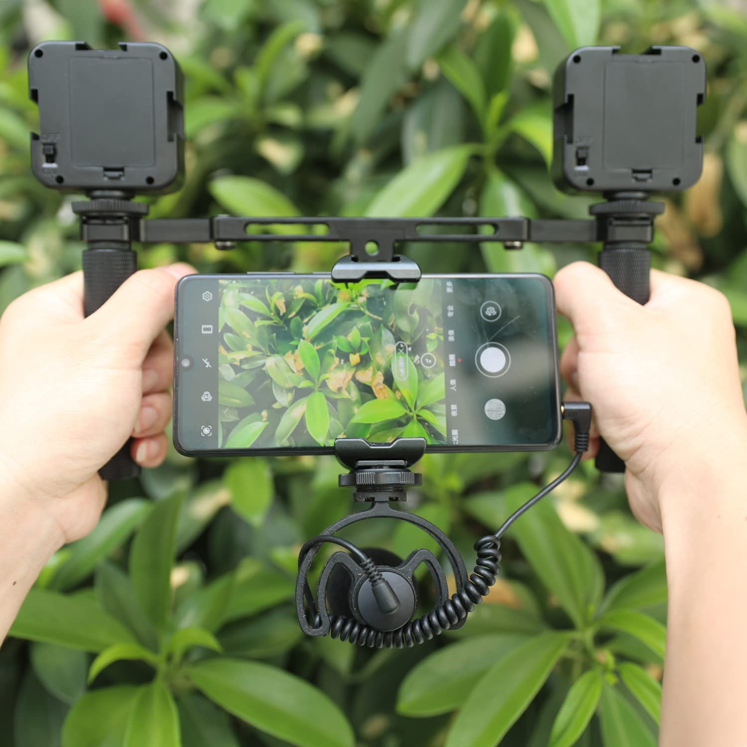 NICEYRIG Estabilizador de Doble Mano para teléfono Inteligente Vlog Vlogging Lives Kit de grabación de Video con Mango Plegable para teléfono Celular Android y iPhone 14/13/12/11/XS Pro MAX -521