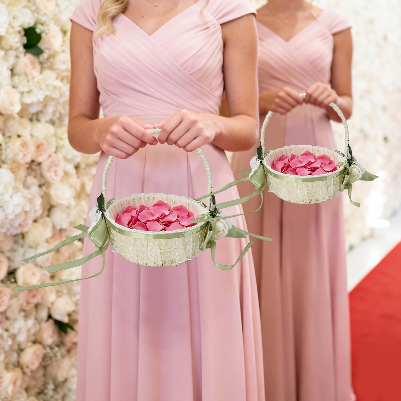 Cestini per ragazze di fiori per matrimonio, cesto di fiori per matrimoni intrecciati a mano, romantici ed eleganti, cesti per ragazze di fiori per matrimoni e decorazioni per la (5800)