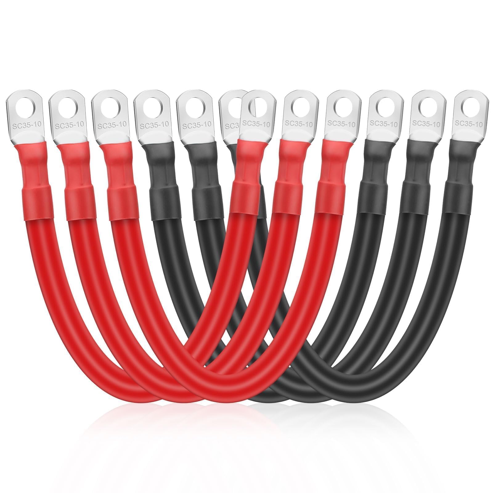 Linkstyle 6PCS 2 AWG Battery Cables 6 Inch, 2 Gauge 15CM Heavy Duty Pure Copper Battery Inverter Cables Wire with 3/8" Tinned Copper Lugs, for Auto Car, Marine, RV, Solar, Truck 12V–48V