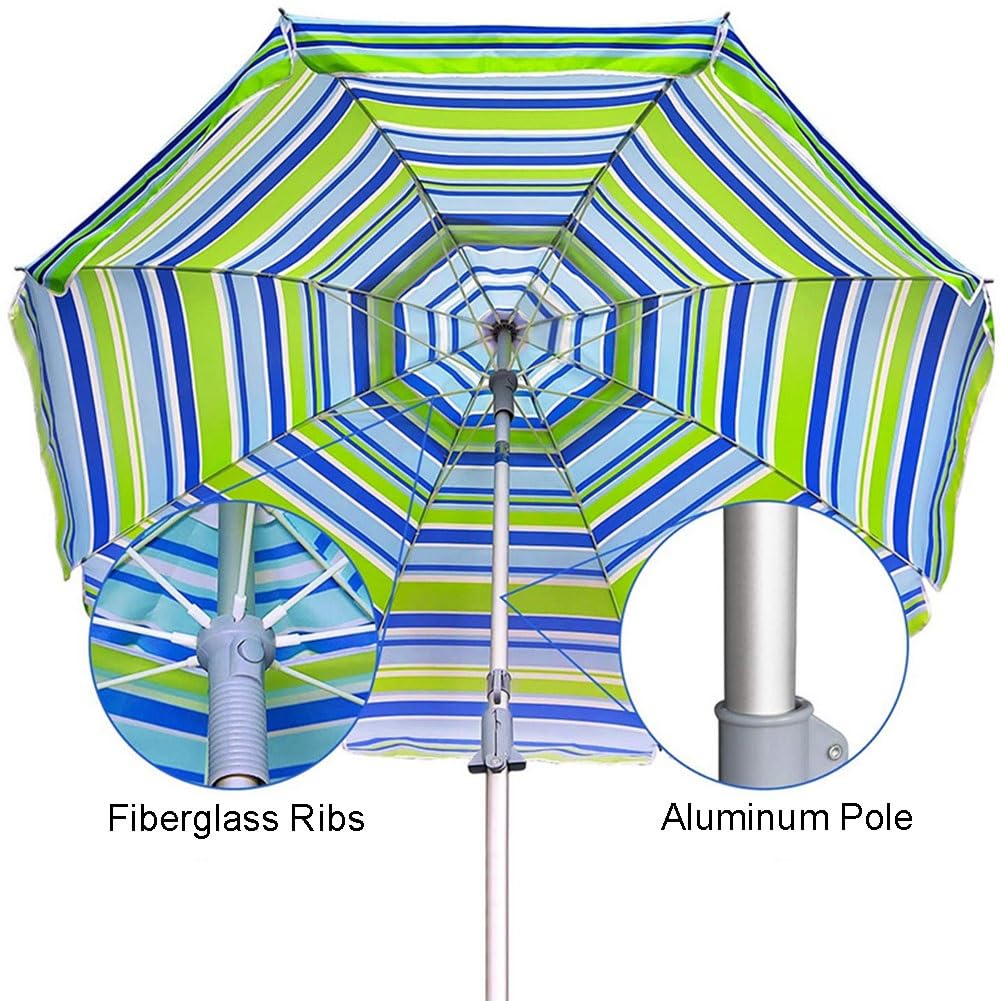 Parasol plażowy w paski, ochrona przed słońcem, wodoodporny, przenośny parasol zewnętrzny z kotwicą piaskową i torbą do przenoszenia, do ogrodu, na basen