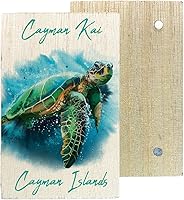 Vista 1 de Caimán Kai Islas Caimán de playa de las Islas Caimán de madera de 2 x 3 pulgadas con diseño de tortuga individual