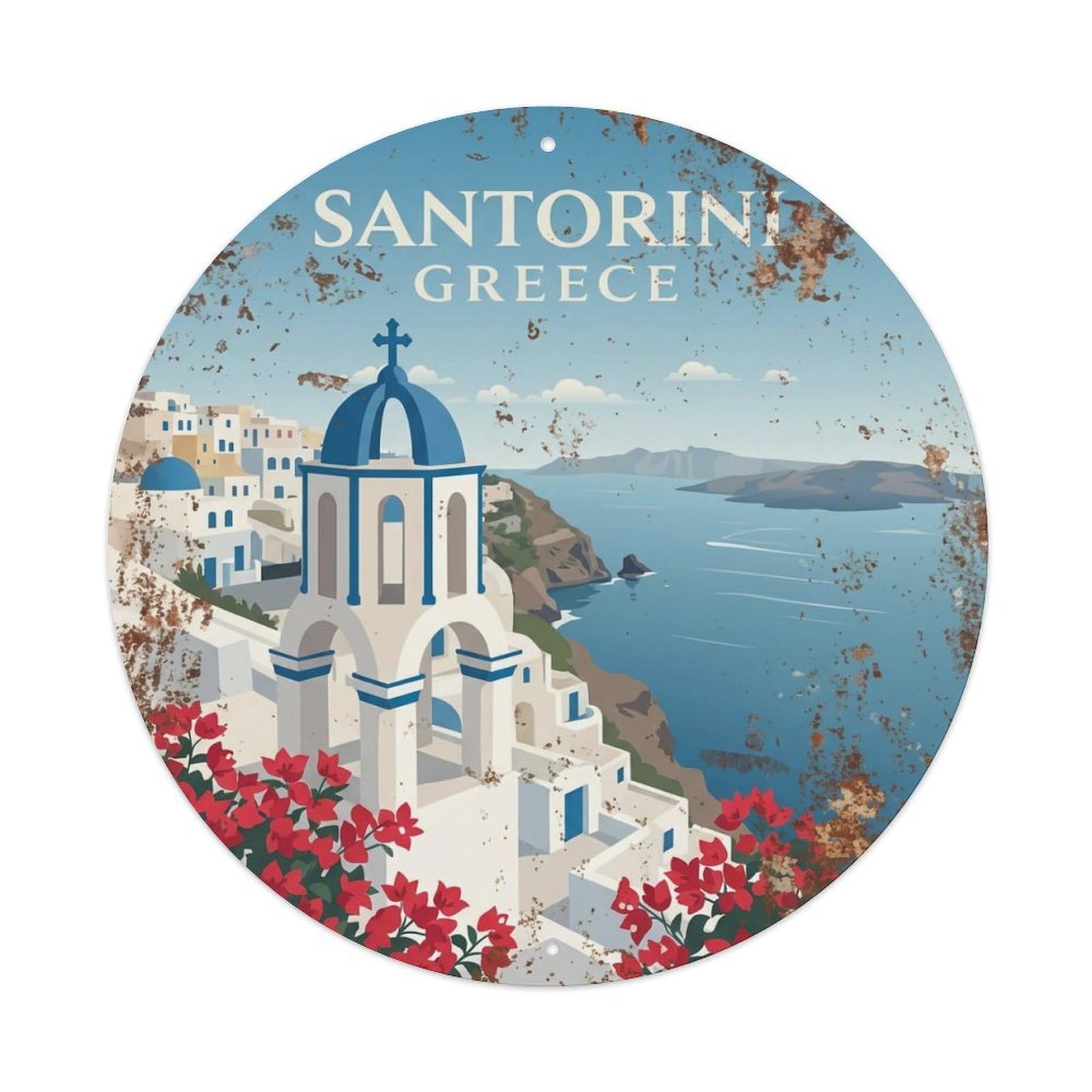 Vintage Travel Belfry Santorini Classic 1 Metal Tin Sign