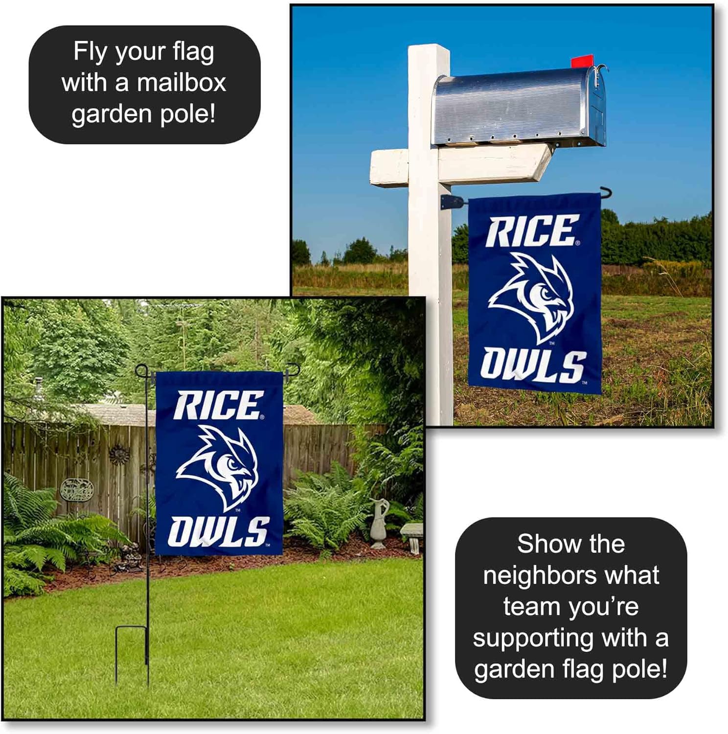 Rice Owls New Owl Logo Garden Flag