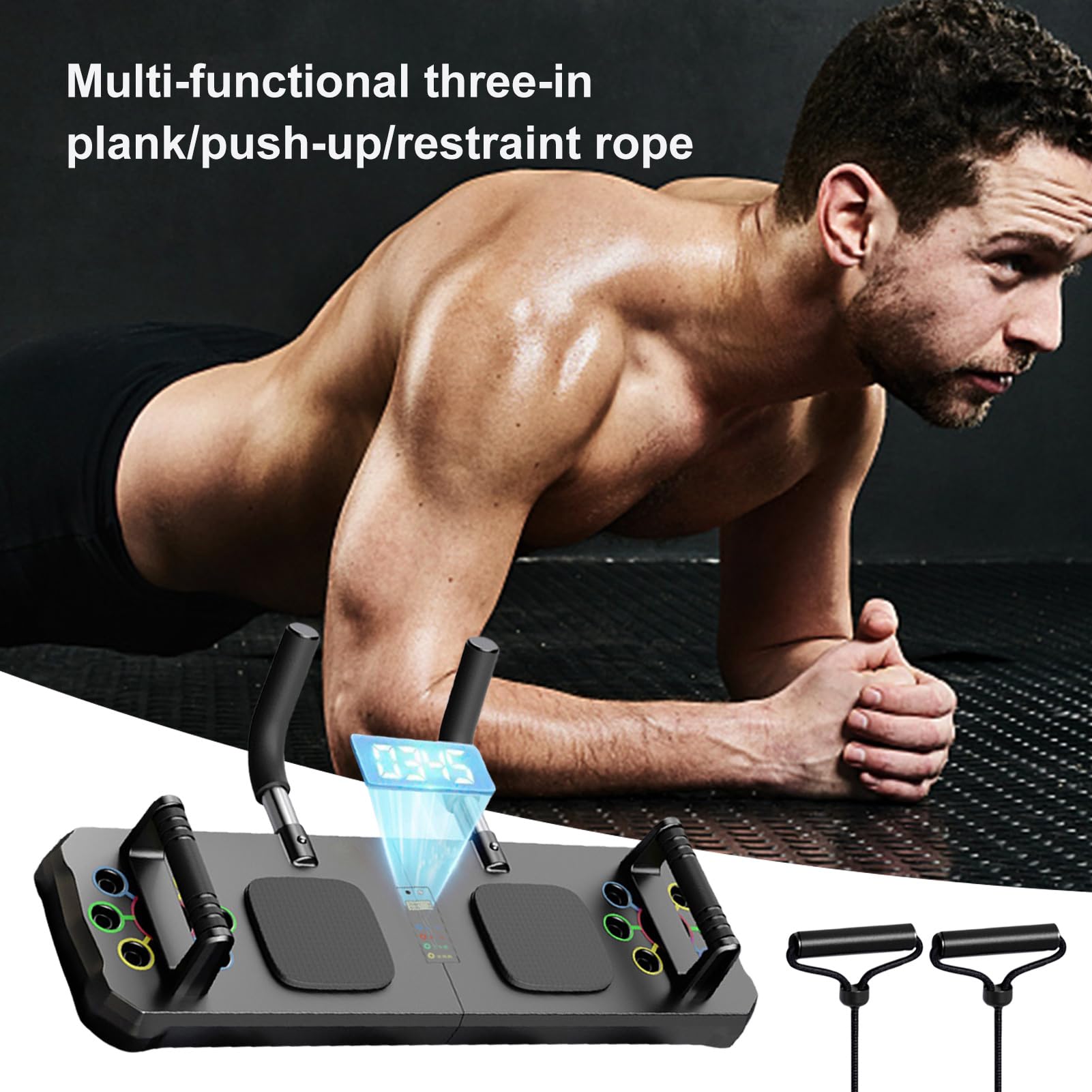 Planche de Pompes pour Hommes, Planche de Pompes, Planche d'exercice à poignée antidérapante pour l'înement à Domicile, Fournitures de Fitness avec Corde de Traction et minuterie, Planche d'