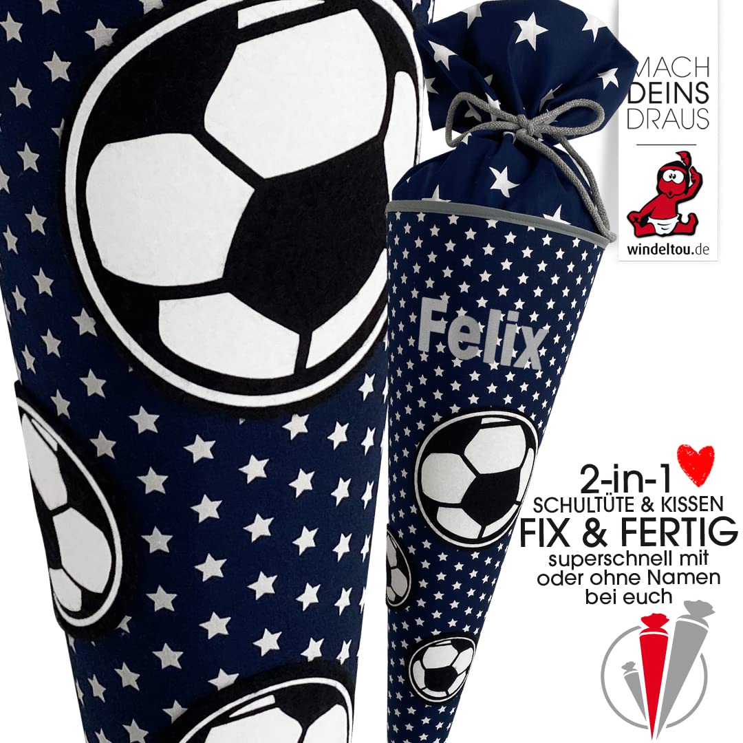 Fussball-Schultüte | 70 cm | Klassische Schultüte | Stoff, Einschulung, Schulanfang, Zuckertüte