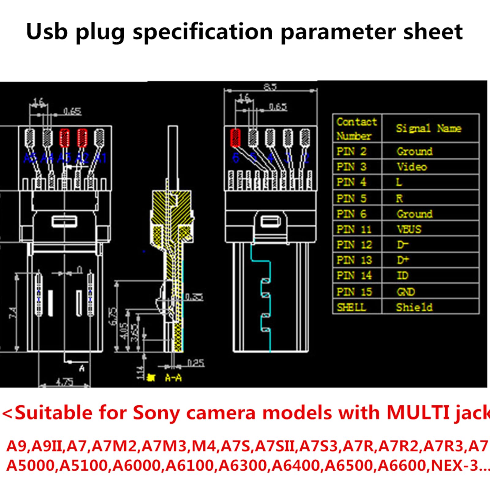 Per Sony Multi Spina USB a 15 pin Produzione fai da te Cavi di saldatura per scatto della fotocamera e ricarica trasmissione dati e altre occasioni fotografiche aeree con droni (spina maschio multi