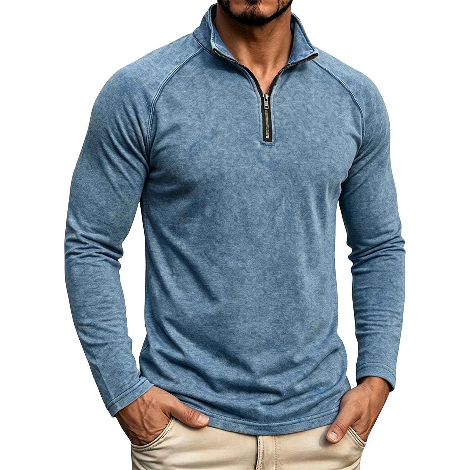 Herren-Poloshirt, 1/4-Reißverschluss, langärmelig, lässiger Pullover