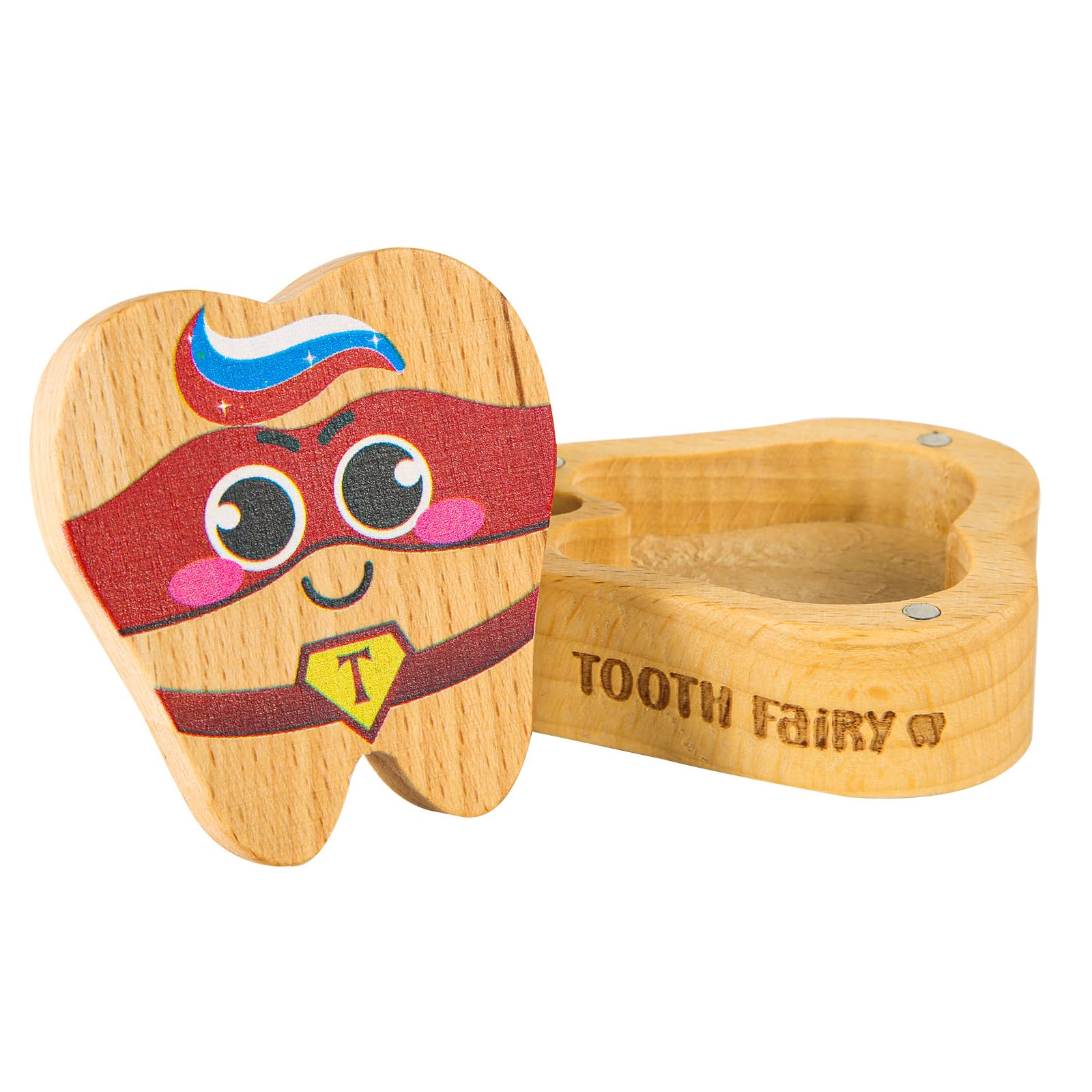 XIHIRCD Boîte De Fée Des Dents En Bois Magnétique - Boîte à Souvenirs De Première Dent Mignonne