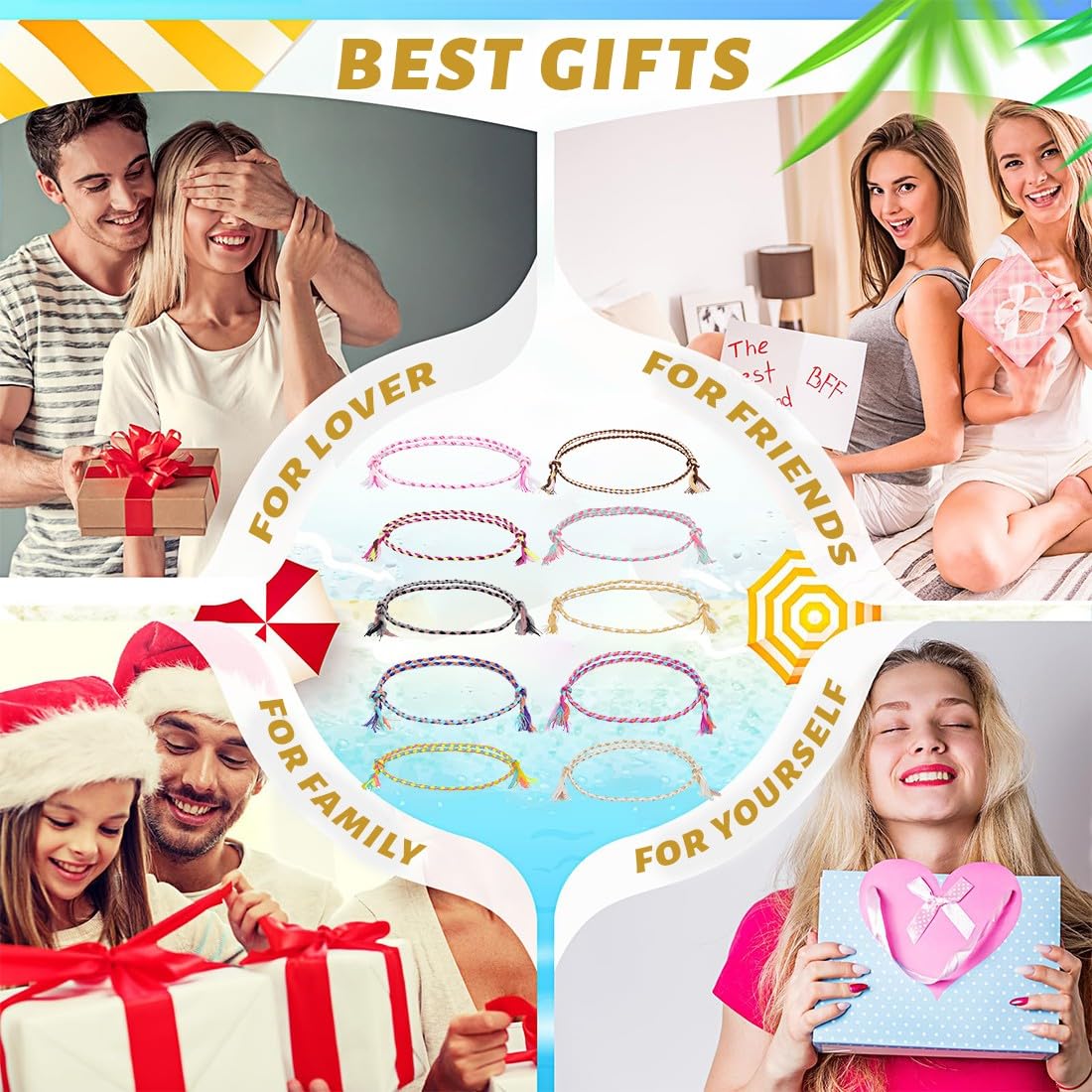 10 Pezzi Braccialetti Caviglia Surfer Set Unisex - Stile Boho Hippie Etnico - Accessori Fatti a Mano per Feste in Spiaggia - Impermeabili e Regolabili.