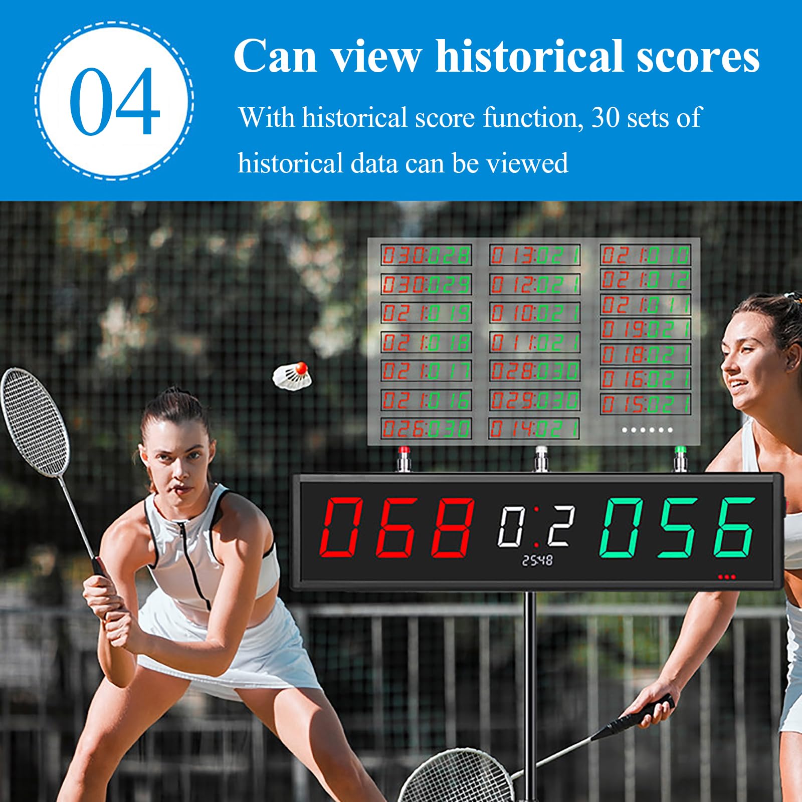 Scorer del gioco senza fili, tabellone segnapunti elettronico a LED con telecomando, visualizzazione del numero di gioco, funzione di memoria di spegnimento, visualizzazione della cronologia dei