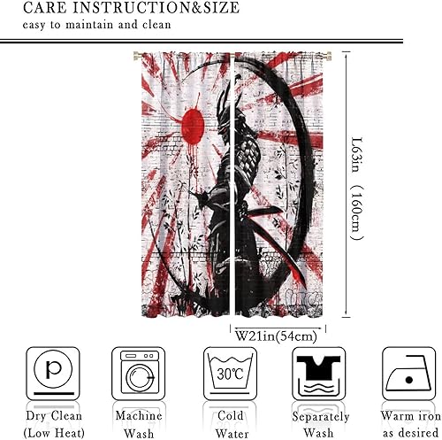 Miniatura 2 de Cortinas opacas de anime japonés Samurai para ventanas, cortinas de pared de ladrillo rojo de ladrillo japonés para niños, sala de estar,