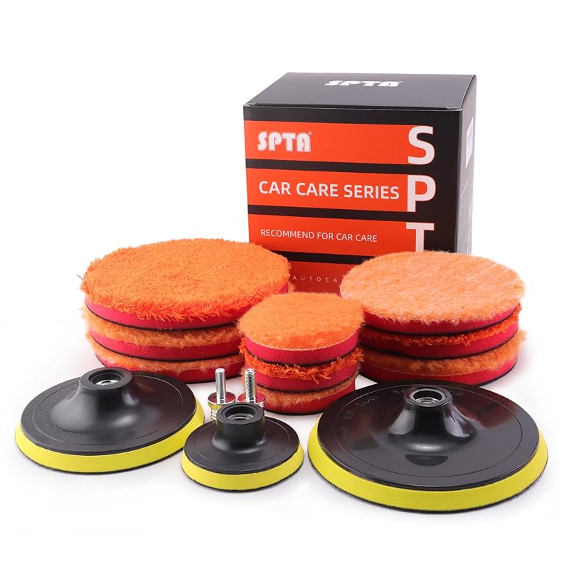 Kit de Boinas de Microfibra para Polimento SPTA MPPMIX com Placas de Apoio e Adaptadores, 14 Peças