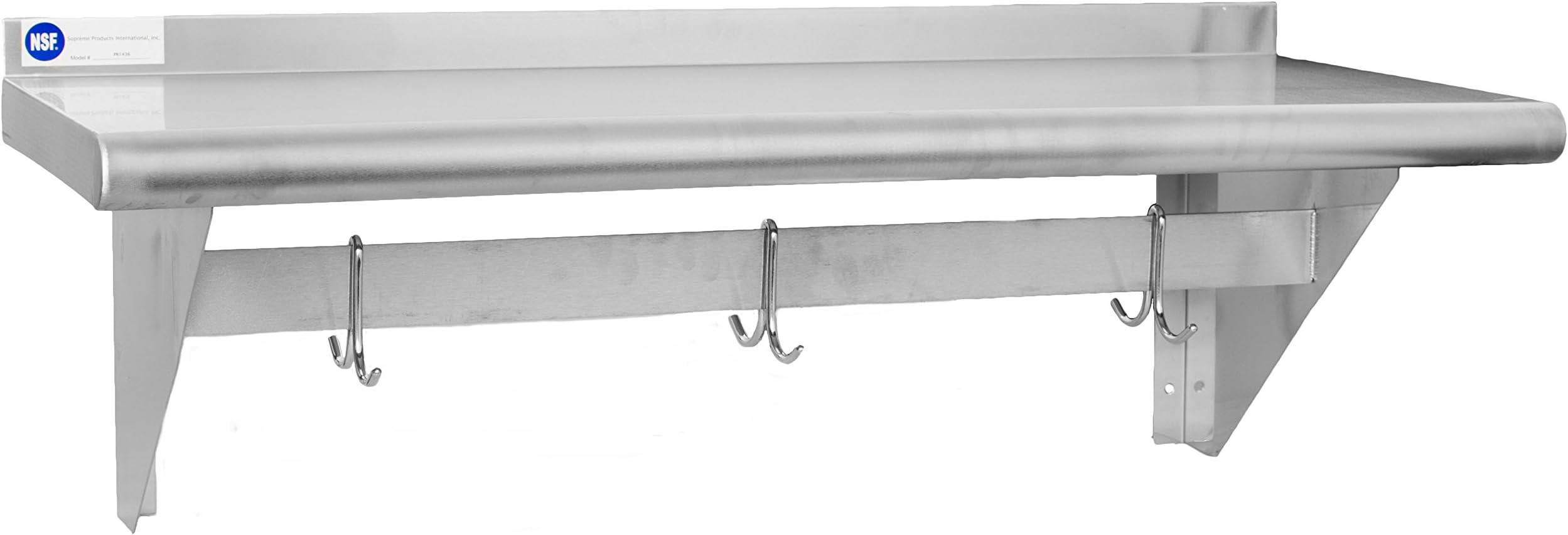 Gusto - 14" x 36" Stainless Pot Rack Shelf with 3 Hooks, Each