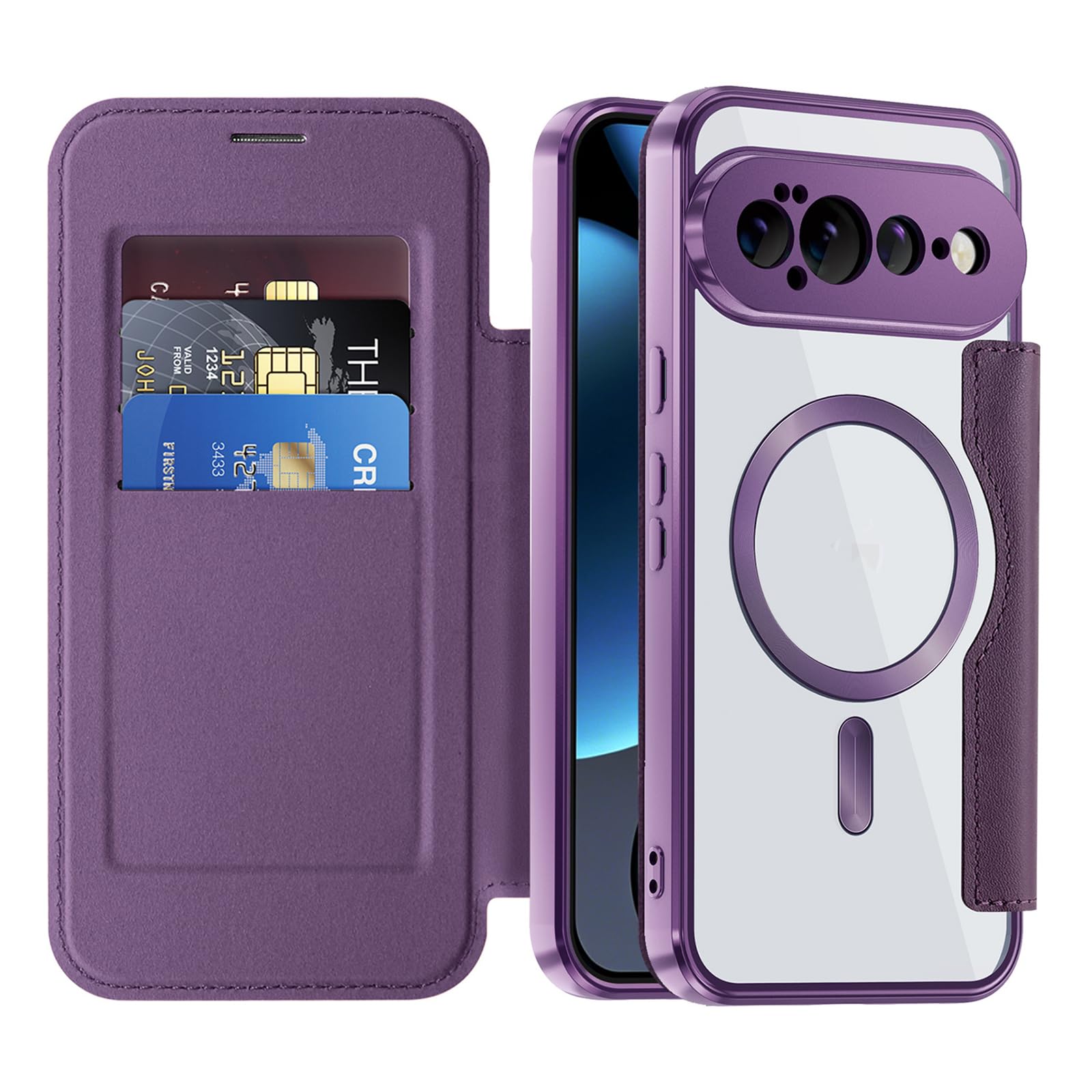 Custodia Per Google Pixel 11 Pro XL/ 11 Pro/ 11, Flip Cover Magnetica | Portafoglio Pelle Blocco RFID Slot Schede Trasparente Posteriore Guscio,Marrone,11